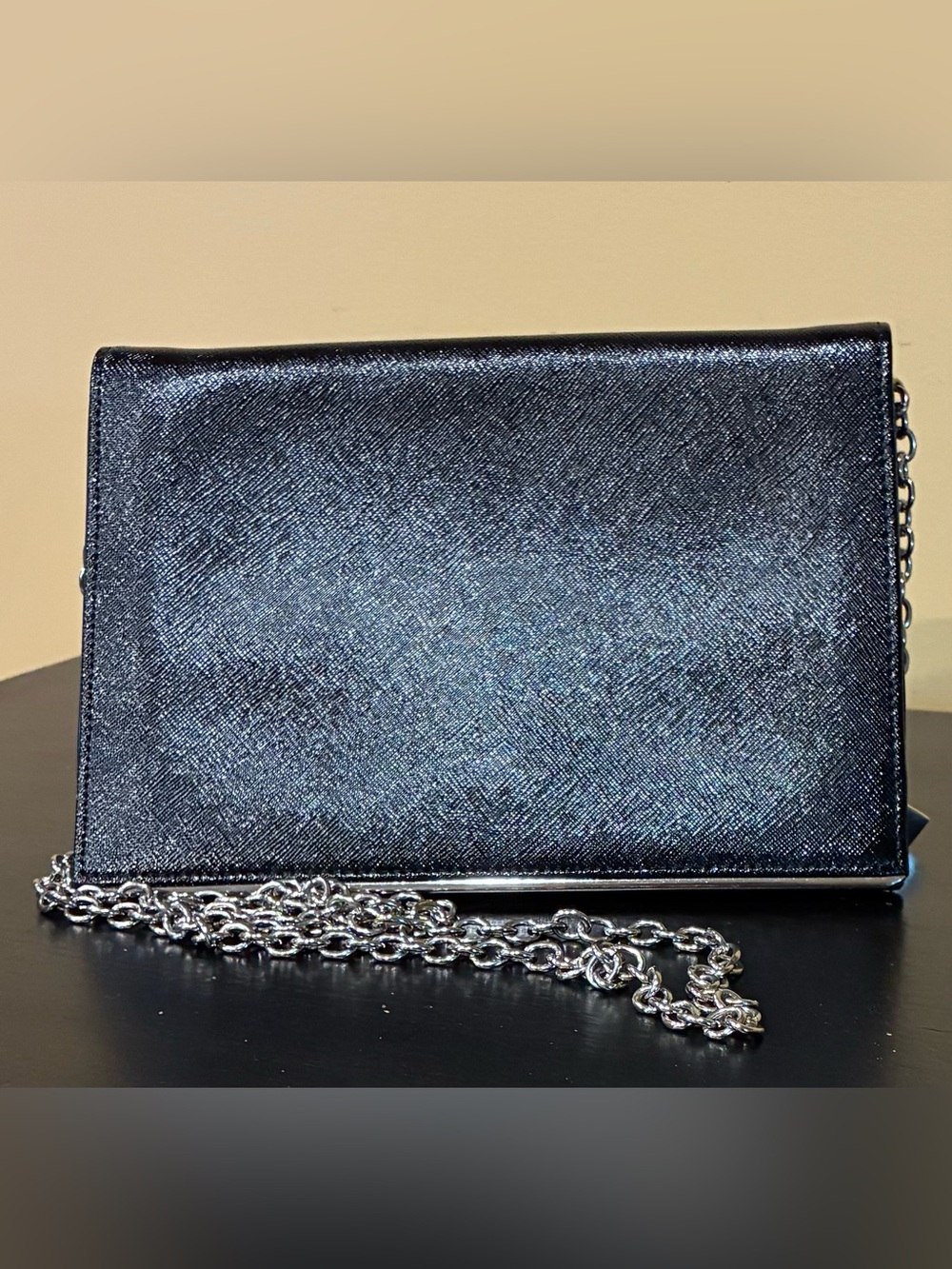 Halogen Clutch Wallet Chain Strap Black Silver Trim And Removable Chain